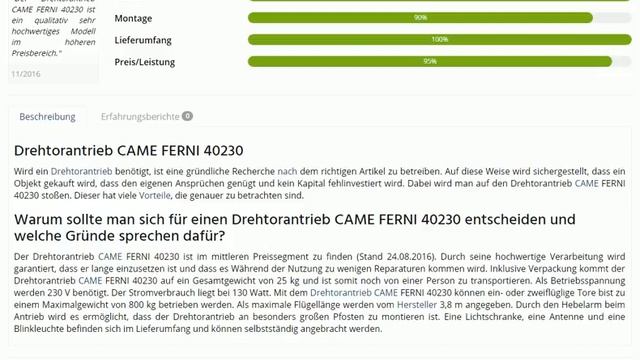 Drehtorantrieb CAME FERNI 40230 | Tipps und Preisvergleich смотреть онлайн