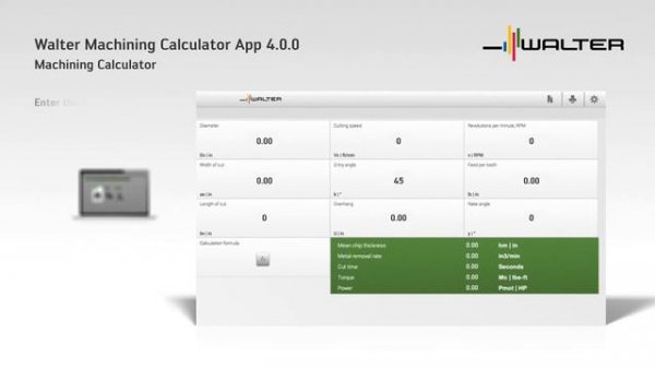 Walter Machining Calculator App inch vers. (iOS, Android, Windows, online)