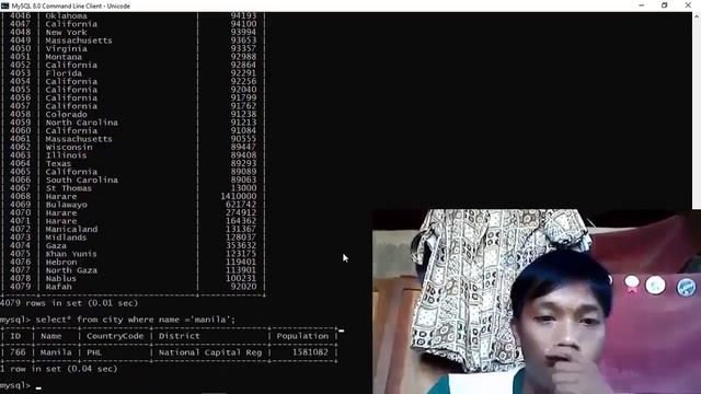how to display databases,world,city,tables,countrycode,population,id,name using mysqlcommandl line смотреть онлайн
