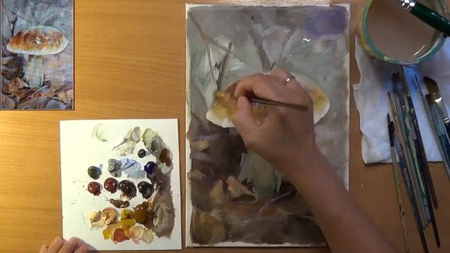Как нарисовать белый гриб. Акрил смотреть онлайн