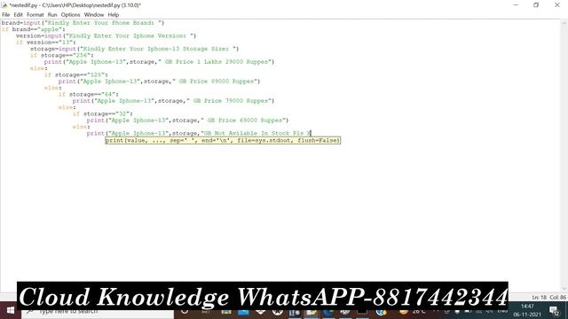 Python Lecture-53 | Nested if else | In HINDI | WhatsAPP No- 8817442344 смотреть онлайн