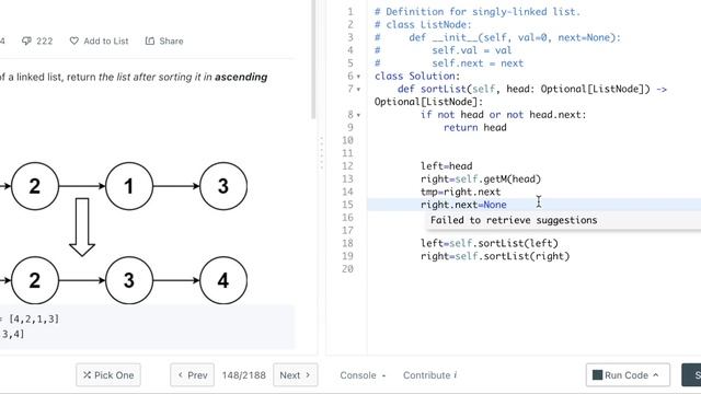 LEETCODE 148 SORT LINKED LIST PYTHON | Merge sort смотреть онлайн