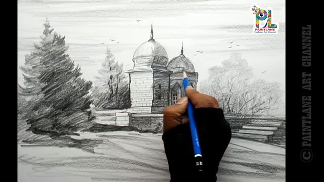 Simple Landscape Drawing With Temple With Pencil | Pencil Art смотреть онлайн