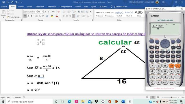Ejemplo #1 para calcular un ángulo con ley de senos смотреть онлайн