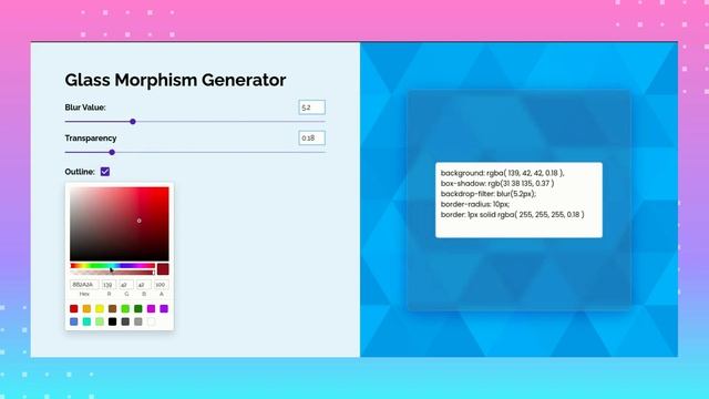 Glassmorphsim CSS Generator смотреть онлайн
