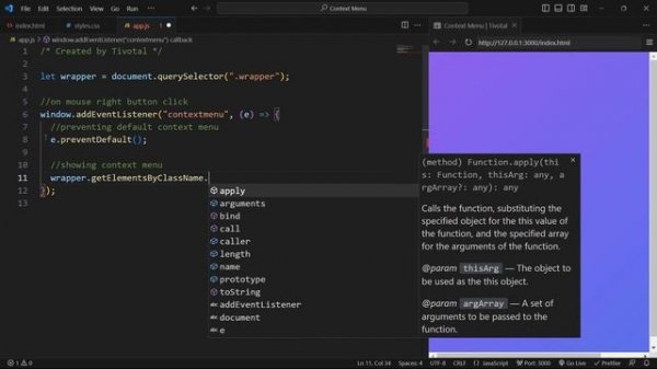 Custom Context Menu in HTML CSS and JavaScript