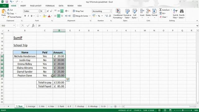 Excel 2013 - Sum and SumIf Functions Tutorial смотреть онлайн