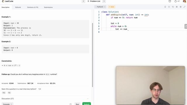 Add Digits - LeetCode 258 - Python Solution смотреть онлайн