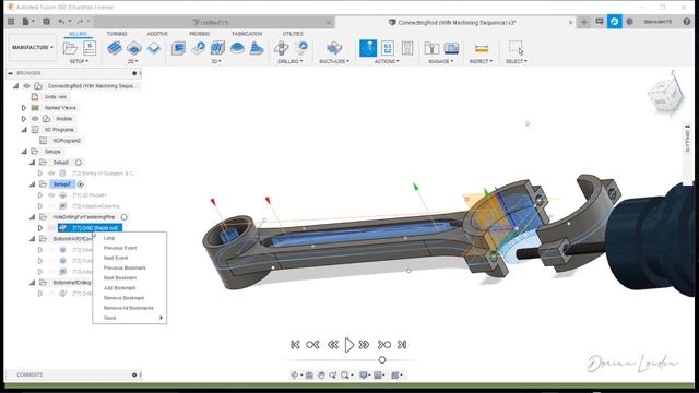 CAM Simulation of Connecting Rod on Autodesk Fusion 360. смотреть онлайн