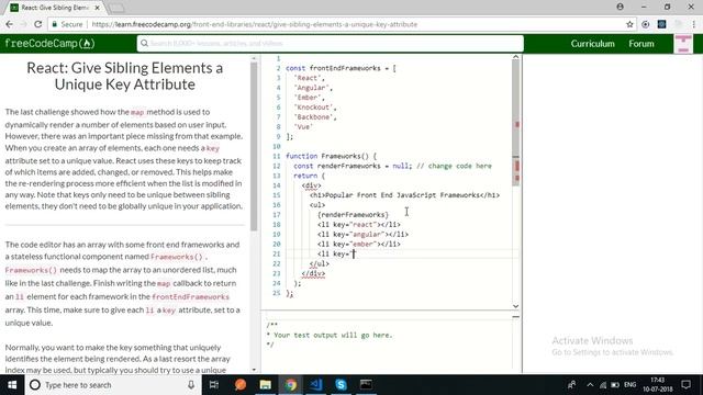 freecodecamp-React Give Sibling Elements a Unique Key Attribute-solution смотреть онлайн