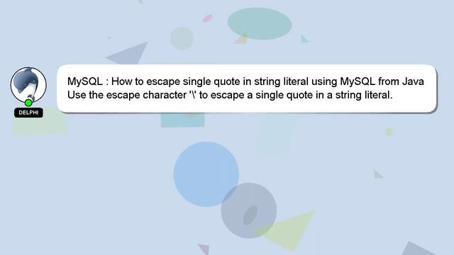 MySQL : How to escape single quote in string literal using MySQL from Java смотреть онлайн