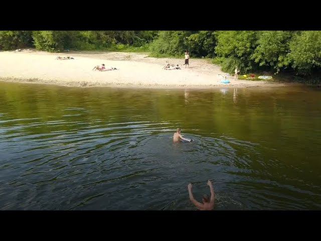 Дети купаются в реке Дон видео с квадрокоптера