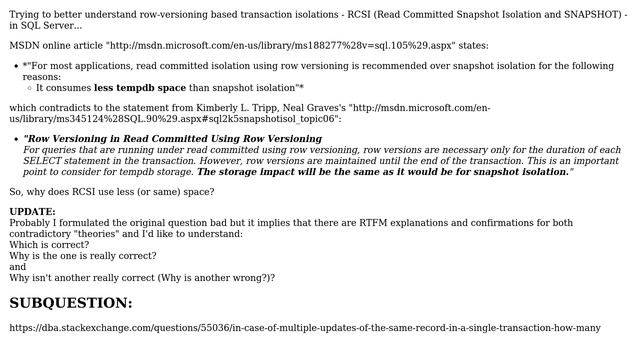 Databases: Does RCSI use less or same space than SNAPSHOT? Why? смотреть онлайн