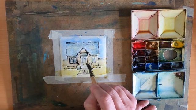 Urban Sketching - Easy watercolour Bungalow painting using 3 colours смотреть онлайн