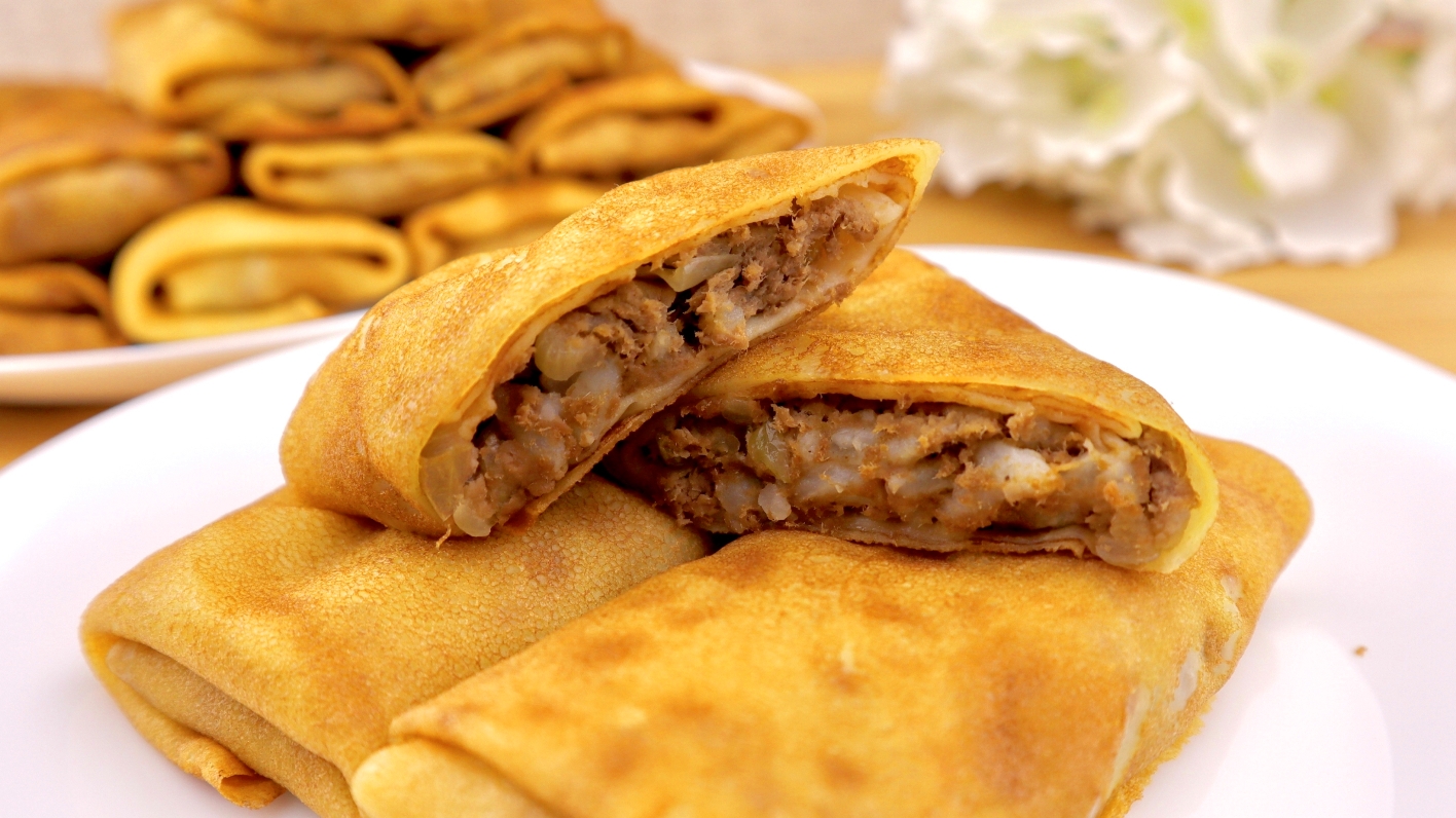 Фаршированные блины. Как приготовить блинчики с мясом.mp4 смотреть онлайн