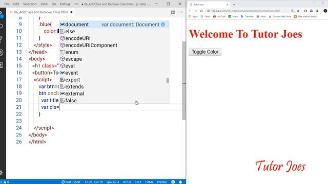 Add and Remove Class In JavaScript in தமிழ் смотреть онлайн