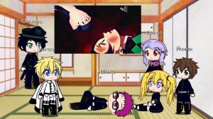 ВКУСНО!!! | Реакция персонажей аниме "Последний серафим" на "Клинок рассекающий демонов" | Рэнгоку