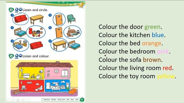 Kid's Box Starter - Unit 5 - My House - 4 - Listen and colour. смотреть онлайн