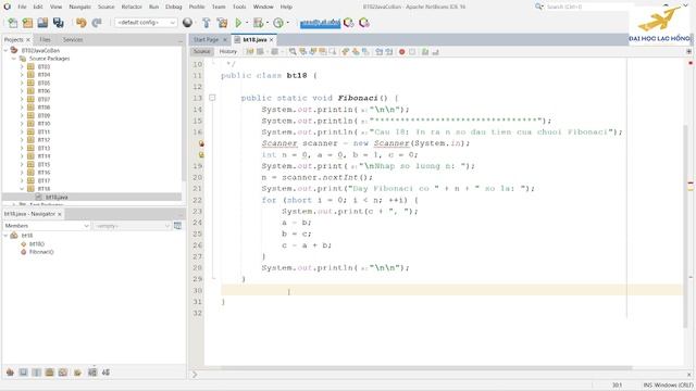 OOP - Java CB BT18 - Viết CT nhập vào số nguyên n và xuất ra màn hình n số đầu tiên của chuỗi Fibo смотреть онлайн