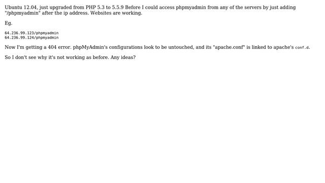 phpMyAdmin 404 error after upgrade to PHP 5.5 смотреть онлайн