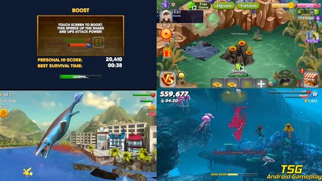 Hungry Shark World VS Hungry Shark Heroes VS Hungry Shark Evolution VS Jurassic Dino Water World смотреть онлайн