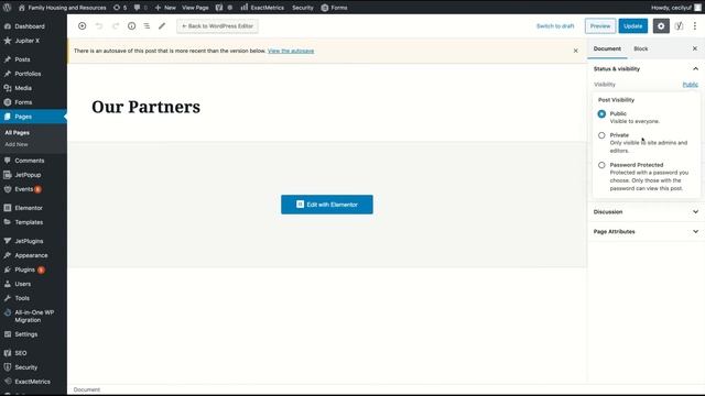 How to set a page as private or password protected while using Elementor смотреть онлайн