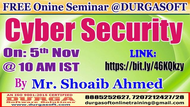 Cyber Security (FREE Seminar) Online Training @ DURGASOFT смотреть онлайн