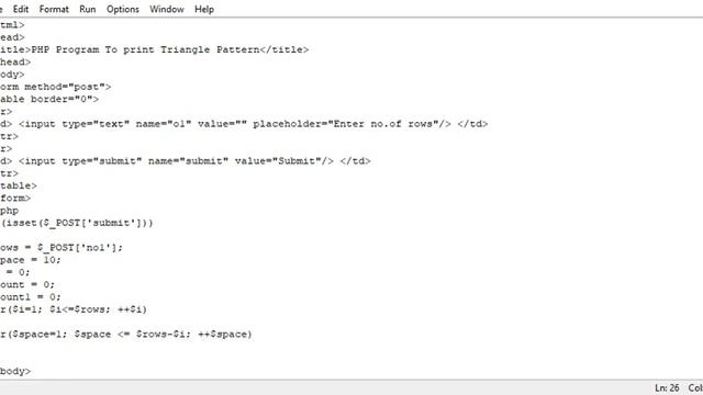 PHP Program To print Triangle Pattern смотреть онлайн
