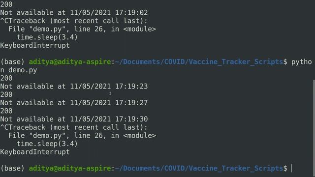 Demo of COWIN vaccine tracking scripts | Python смотреть онлайн