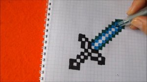 Как рисовать Радужный меч Майнкрафт, Золотой и Бриллиантовый по клеточкам в тетради Minecraft Sward