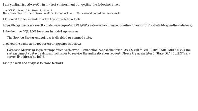 Databases: SQL Server AlwaysOn Error:35250 смотреть онлайн
