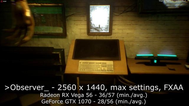 Observer - Radeon RX Vega 56 vs GeForce GTX 1070 comparison test смотреть онлайн