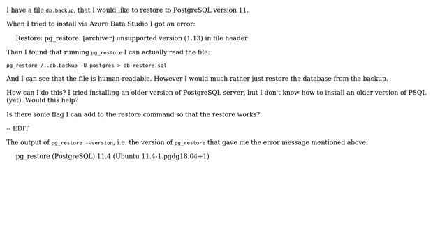 Databases: How to restore a postgres database created via an older version of postgres? смотреть онлайн