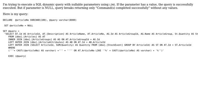 SQL SERVER dynamic Query with Like Statement for null values смотреть онлайн