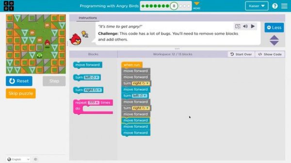 Code.org Express Course Lesson 1 Programming with Angry Birds | Answer Explained | Course C Lesson