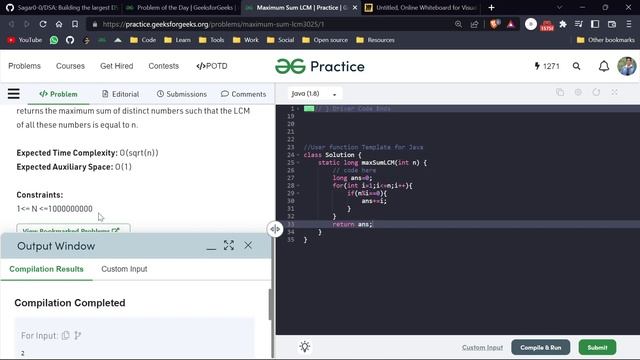 Day 144 - Maximum Sum LCM | MISC | GFG POTD 23 Nov смотреть онлайн