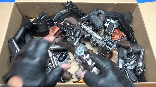Box Of Guns Toys !  Butterfly Knife, Military,Police,Cowboy Gun Toys !