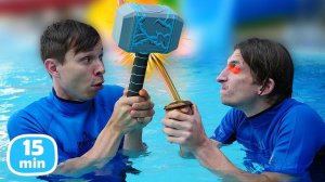 Школа героев Акватим - Молот Тора против Злого Артёма! Супергерои и игрушки устроили игры в бассейне