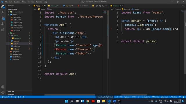 React JS 5-dars, React Props haqida. смотреть онлайн