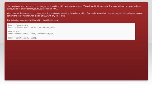 Should/Must I use PDO::PARAM_NULL when binding a value that is null? смотреть онлайн