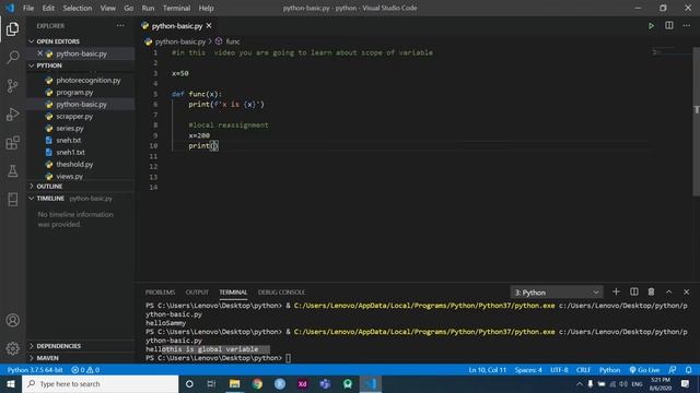 scope of variable | Learn Python From Scratch 2020(PART-14) смотреть онлайн