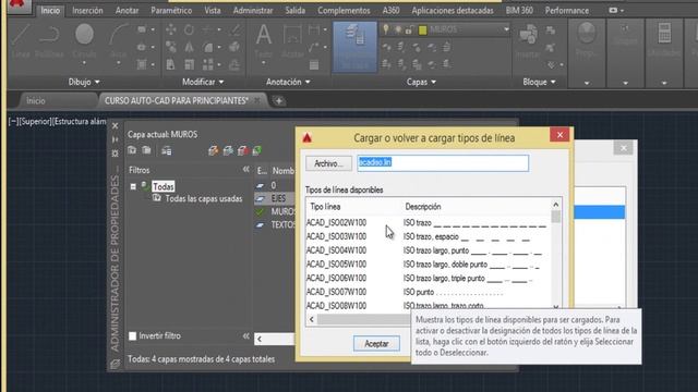 Curso Auto Cad 2016 - Vídeo 3 grosor de línea y tipo de linea смотреть онлайн