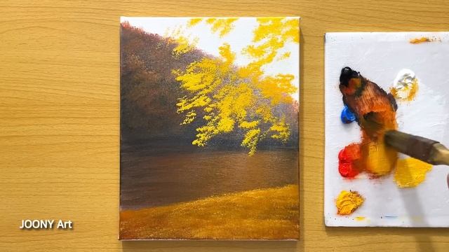 Autumn Lake Painting / Acrylic Painting / STEP By STEP