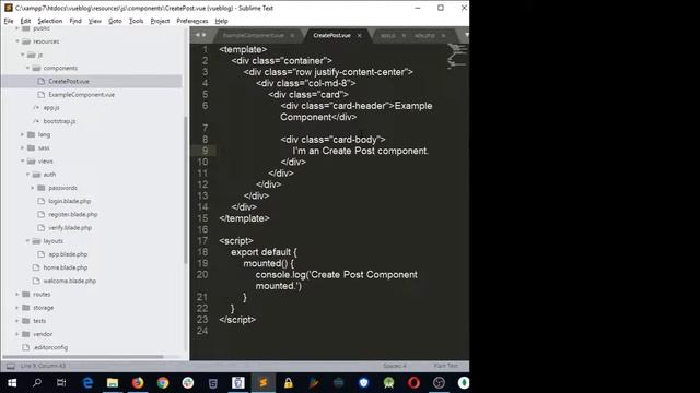 Laravel Vuejs Simple Blog Application Bangla Tutorial Part 4 Vuejs Create Post Component Setup смотреть онлайн