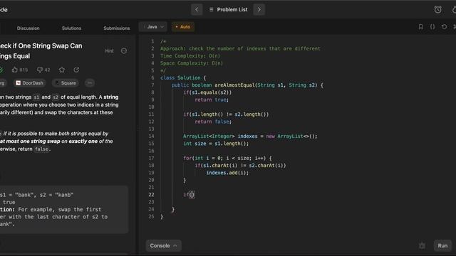1790. Check if One String Swap Can Make Strings Equal (LeetCode) смотреть онлайн