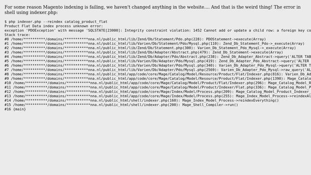 Magento: Magento indexing is failing, SQLSTATE[23000]: Integrity constraint violation смотреть онлайн