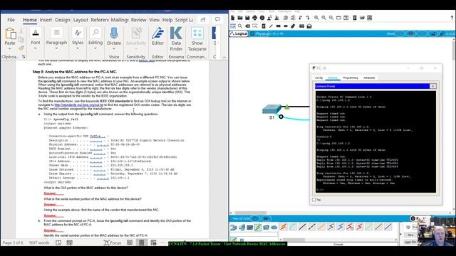 CCNA ITN - 7.2.7 - View Netowork Device MAC Addresses (Packet Tracer Version) смотреть онлайн