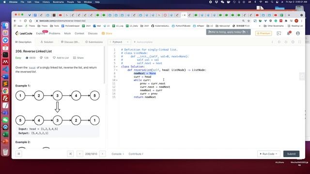 LeetCode 206. Reverse Linked List (Python) смотреть онлайн
