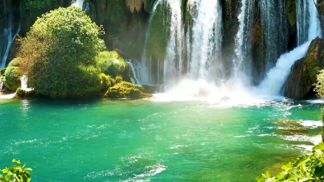 Calming Waterfall on the Turquoise River. Nature Sounds. 10 hours, White Noise Waterfall for Sleep. смотреть онлайн