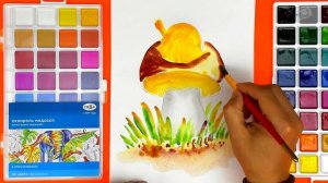 Рисунок АКВАРЕЛЬЮ для детей - Как нарисовать ГРИБОК осенью